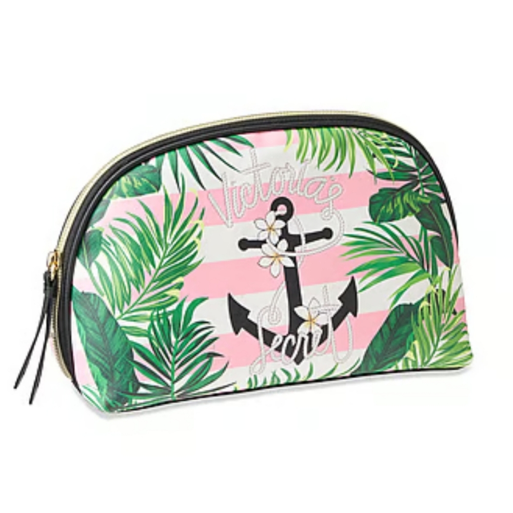 💕NEW! Victoria's Secret Pink Anchor Palm Makeup Cosmetic Paradise Glam Bag NWT!
